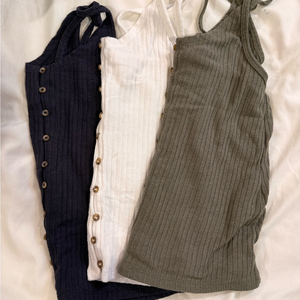 American Eagle Outfitters Ribbed Tank Tops - Blue, White, Green